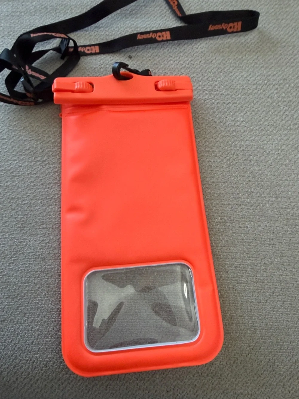 Orange Waterproof Phone Pouch with Neck Strap